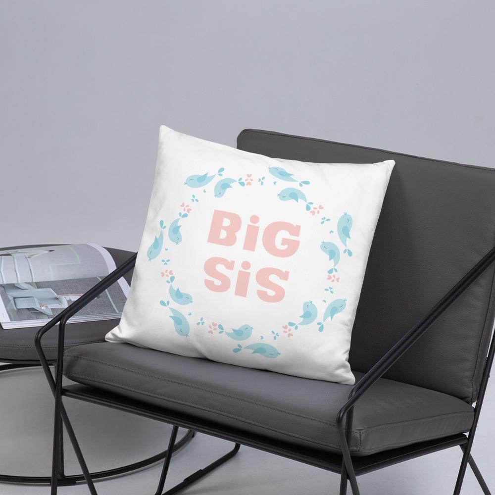 Big Sis Kids Pillow with Insert featuring a soft polyester case and hidden zipper, perfect for children's comfort.