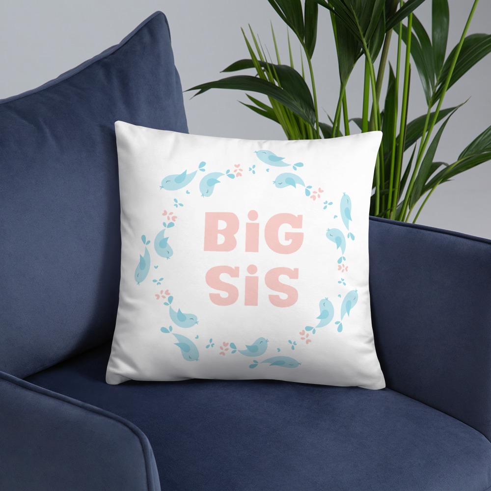 Big Sis Kids Pillow with Insert featuring a soft polyester case and hidden zipper, perfect for children's comfort.