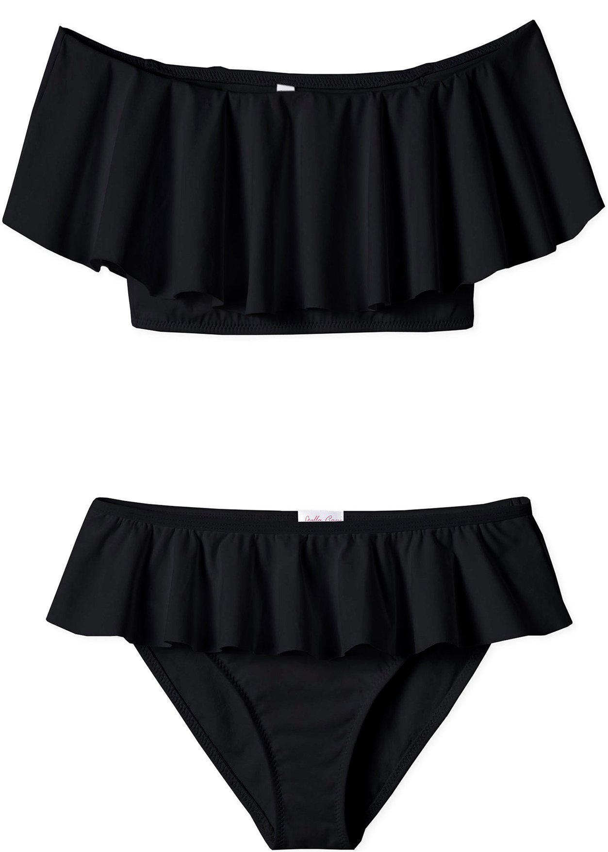Black Draped Bikini for girls, featuring a soft fabric and stylish design, perfect for beach outings.