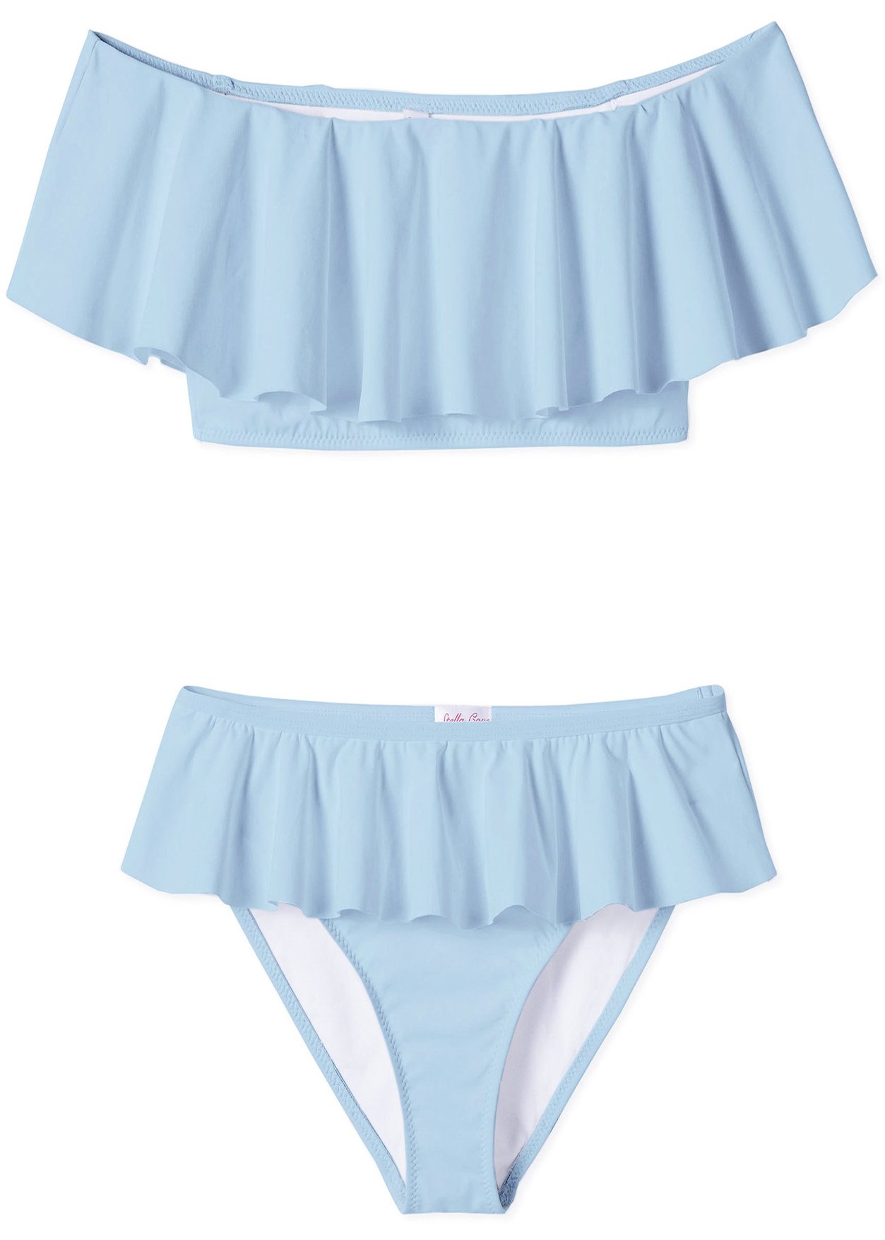 A stylish blue draped bikini for girls, showcasing its elegant design and high-quality fabric.