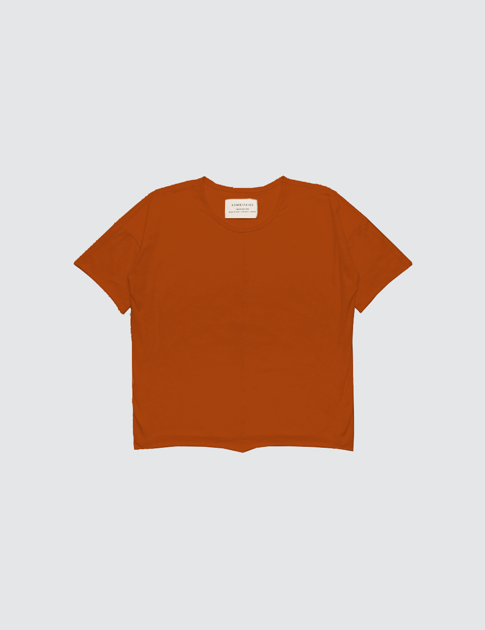 Burnt Orange Short Sleeve Top for kids, made from sustainable cotton and spandex, featuring a comfortable oversized fit.