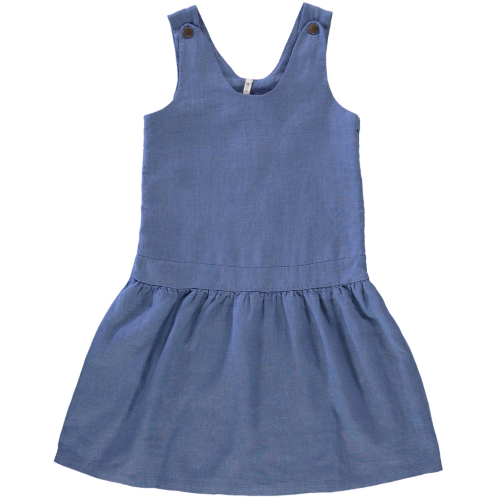 Dungaree Sienna Cream dress made from soft natural linen with adjustable straps and side zip.