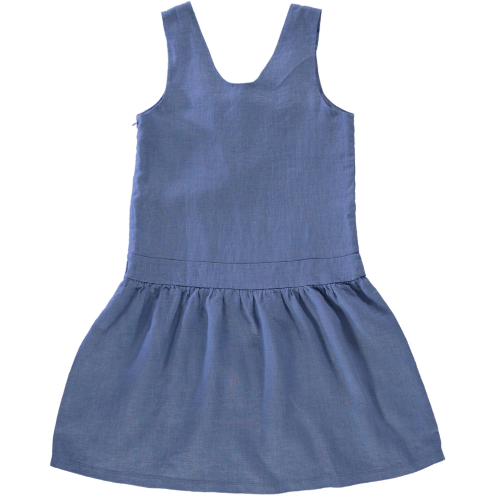 Dungaree Sienna Cream dress made from soft natural linen with adjustable straps and side zip.