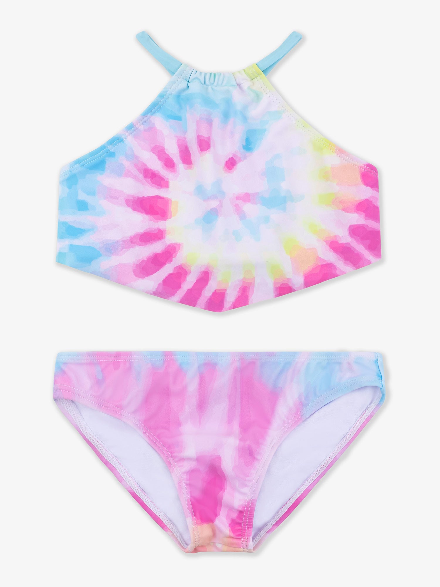 EDEN Laced Up Printed Bikini featuring a bandana silhouette and pastel tie-dye print, designed for comfort and style.