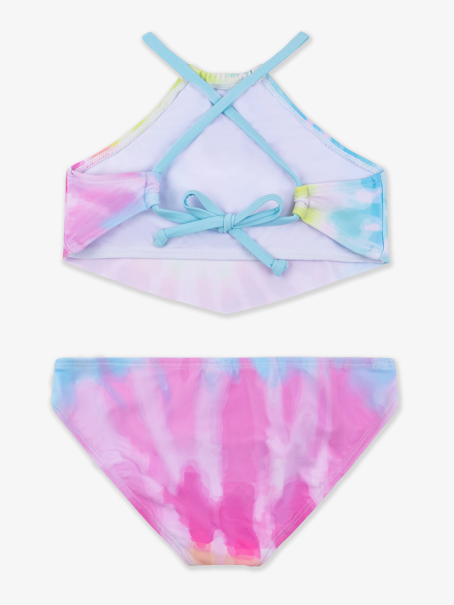 EDEN Laced Up Printed Bikini featuring a bandana silhouette and pastel tie-dye print, designed for comfort and style.