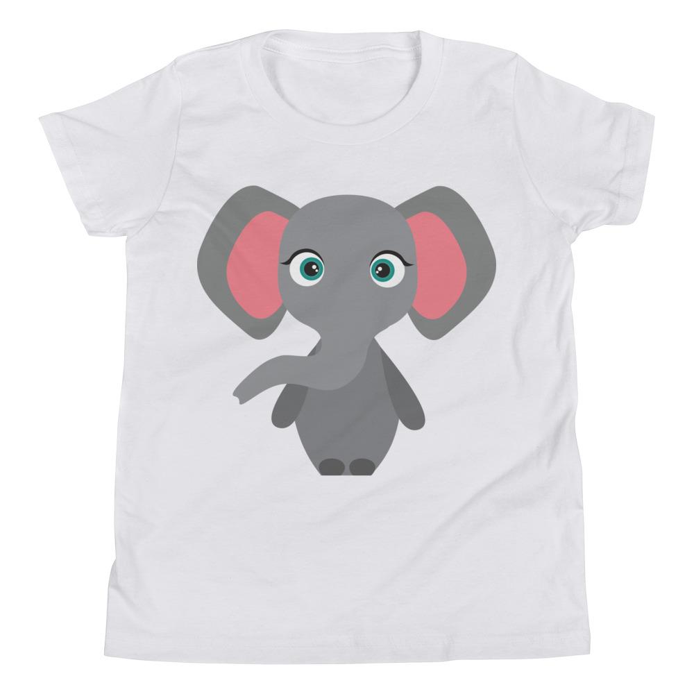 A soft jersey cotton kids t-shirt featuring an elephant design, perfect for boys and girls.