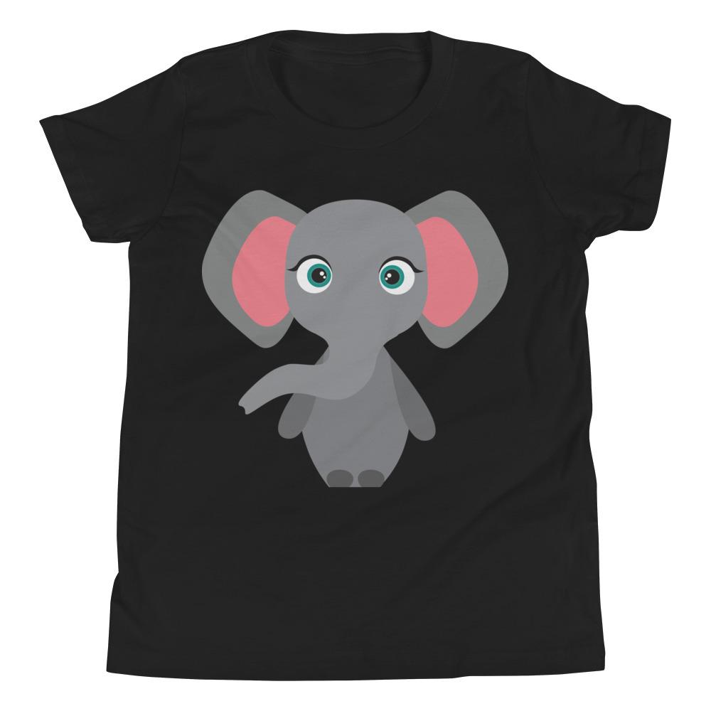 A soft jersey cotton kids t-shirt featuring an elephant design, perfect for boys and girls.