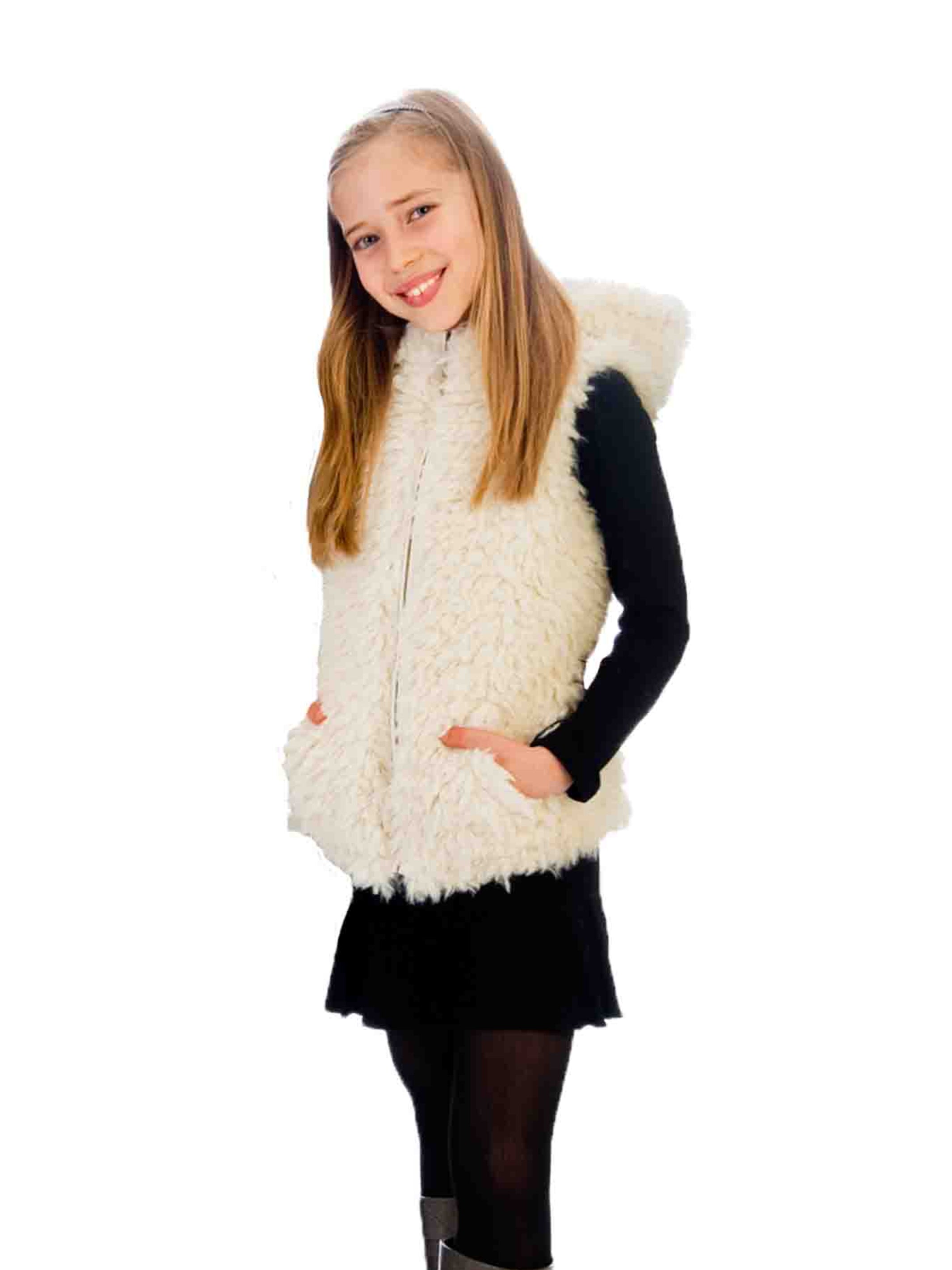 Cream Sherpa Faux Fur Vest from Limeapple with a plush texture and roomy hood, perfect for cozy layering.