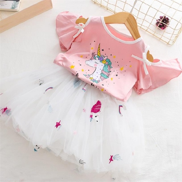 Pink unicorn dress for children.