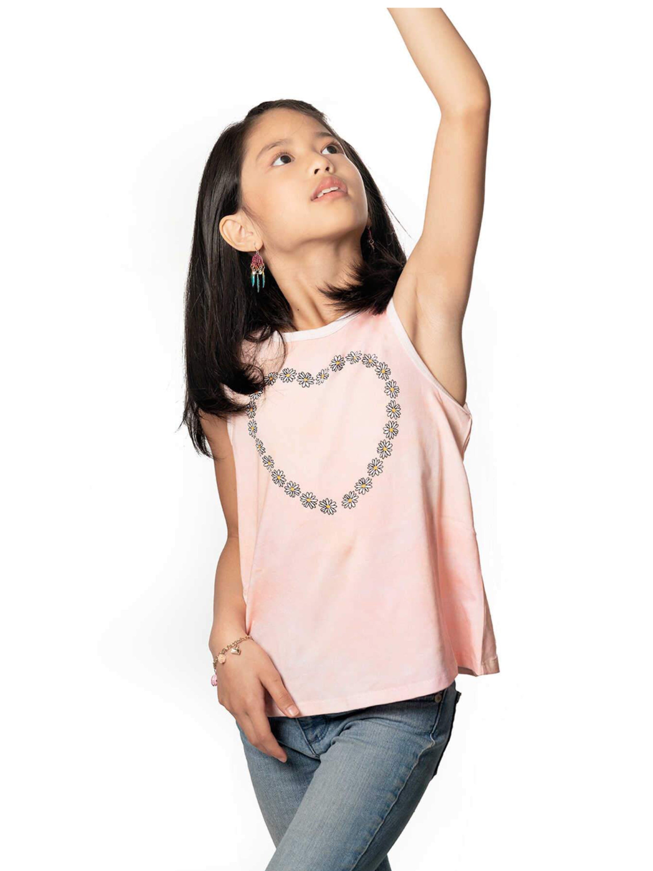 Havana Floral Printed Tank Top in soft pink sorbet tie-dye with white daisies and a stylish crossover back design.