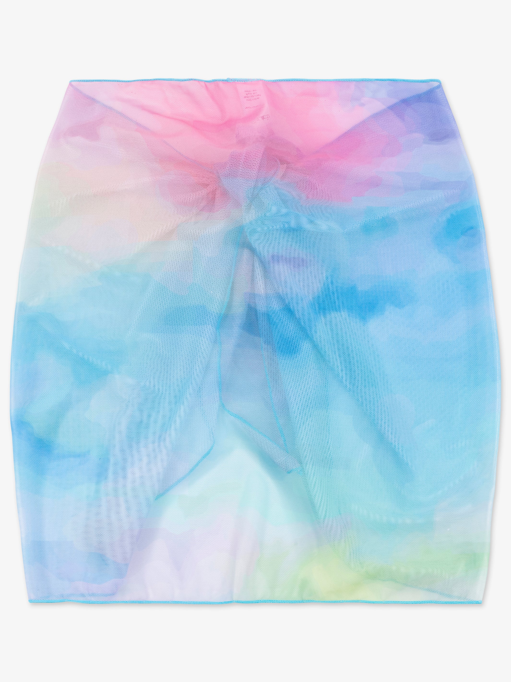 JULIANA Sarong Printed Mesh Wrap Skirt featuring a vibrant multicolor tie-dye print, perfect for summer layering and sun protection.