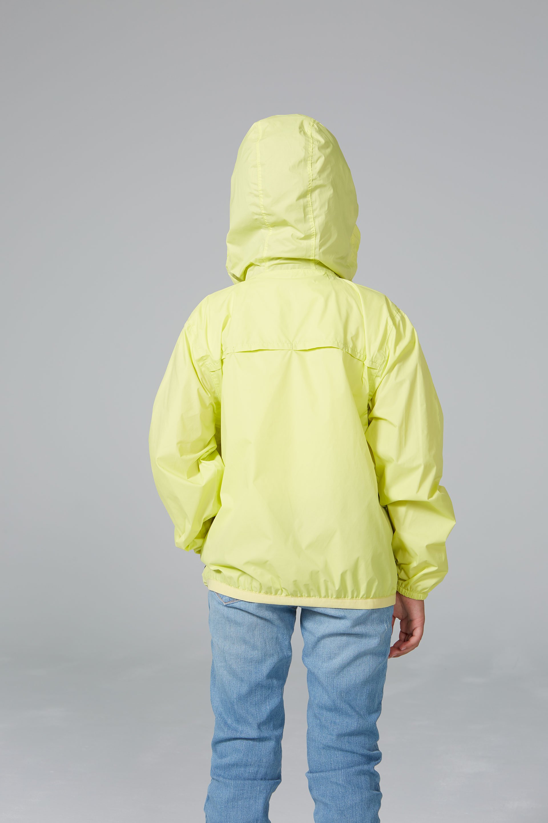 Kids Citrus Full Zip Packable Rain Jacket in vibrant color, showcasing its waterproof and breathable design.