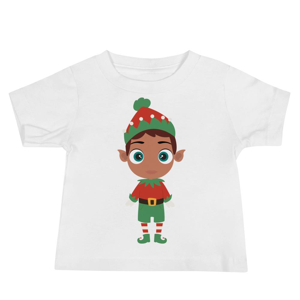 Kritter Christmas Elf Boy Baby T-Shirt in festive green with an elf design, perfect for holiday celebrations.