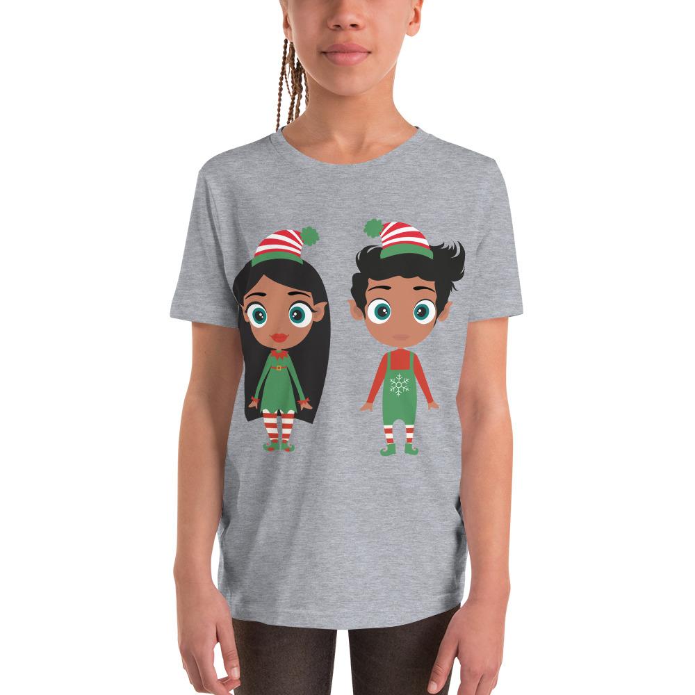 Kritter Christmas Elf Kids T-Shirt featuring a festive elf design, made from soft jersey cotton, perfect for holiday celebrations.