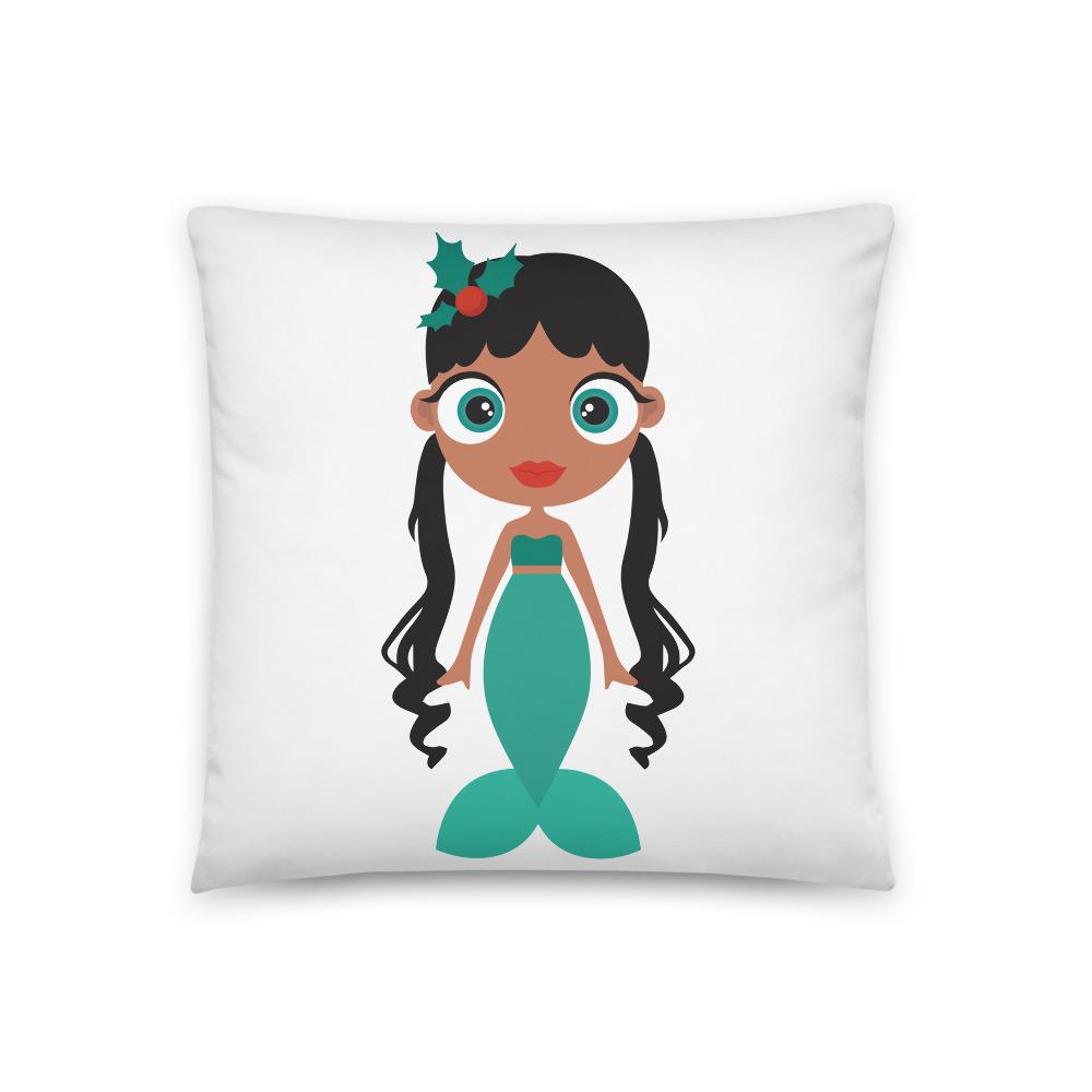 Kritter Christmas Mermaid Reversible Throw Pillow featuring a whimsical mermaid design and festive colors, perfect for holiday decor.