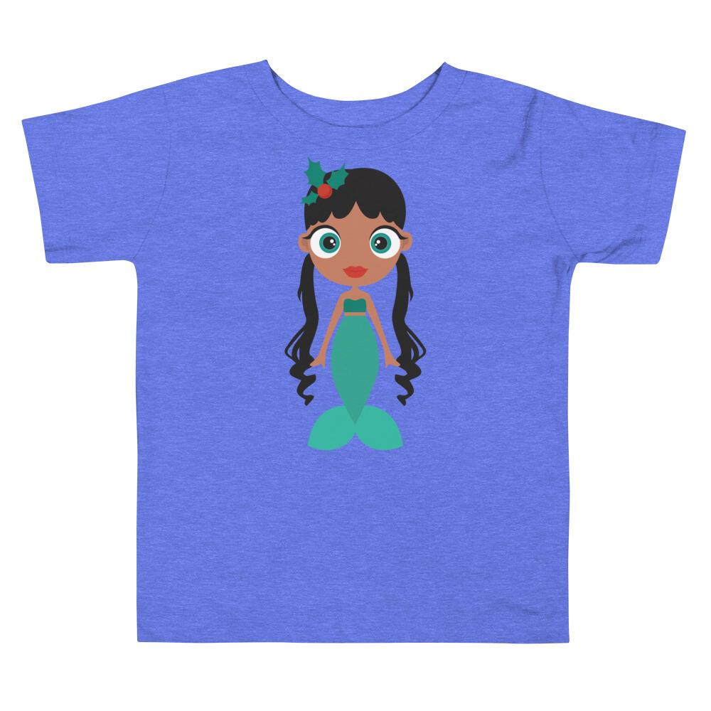 Kritter Christmas Mermaid Toddler T-shirt featuring a colorful mermaid design on soft cotton fabric.