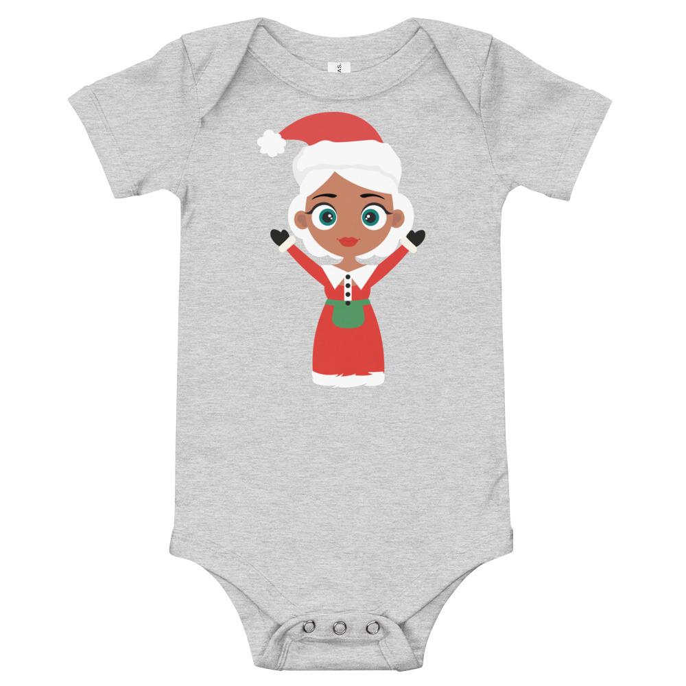 Kritter Christmas Mrs Claus Baby Bodysuit in soft cotton, featuring an envelope neckline and snap closures, perfect for festive occasions.