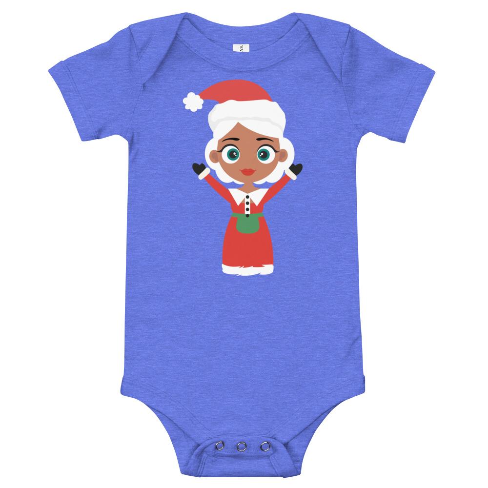 Kritter Christmas Mrs Claus Baby Bodysuit in soft cotton, featuring an envelope neckline and snap closures, perfect for festive occasions.