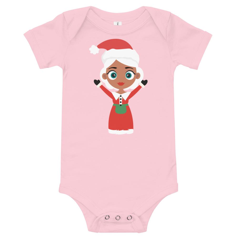 Kritter Christmas Mrs Claus Baby Bodysuit in soft cotton, featuring an envelope neckline and snap closures, perfect for festive occasions.