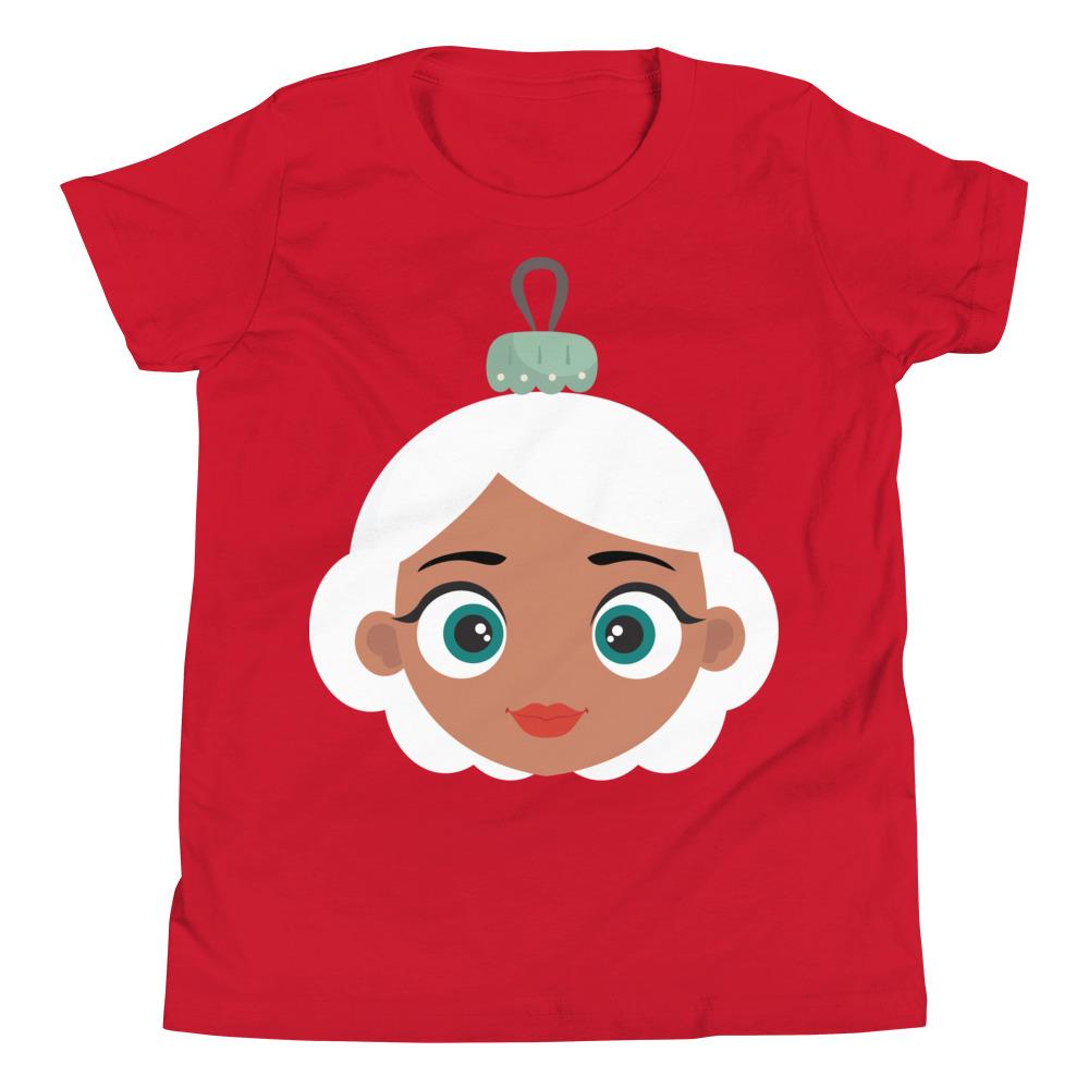 Kritter Christmas Mrs Claus Kids T-shirt in festive red with white print, showcasing a playful design perfect for holiday celebrations.