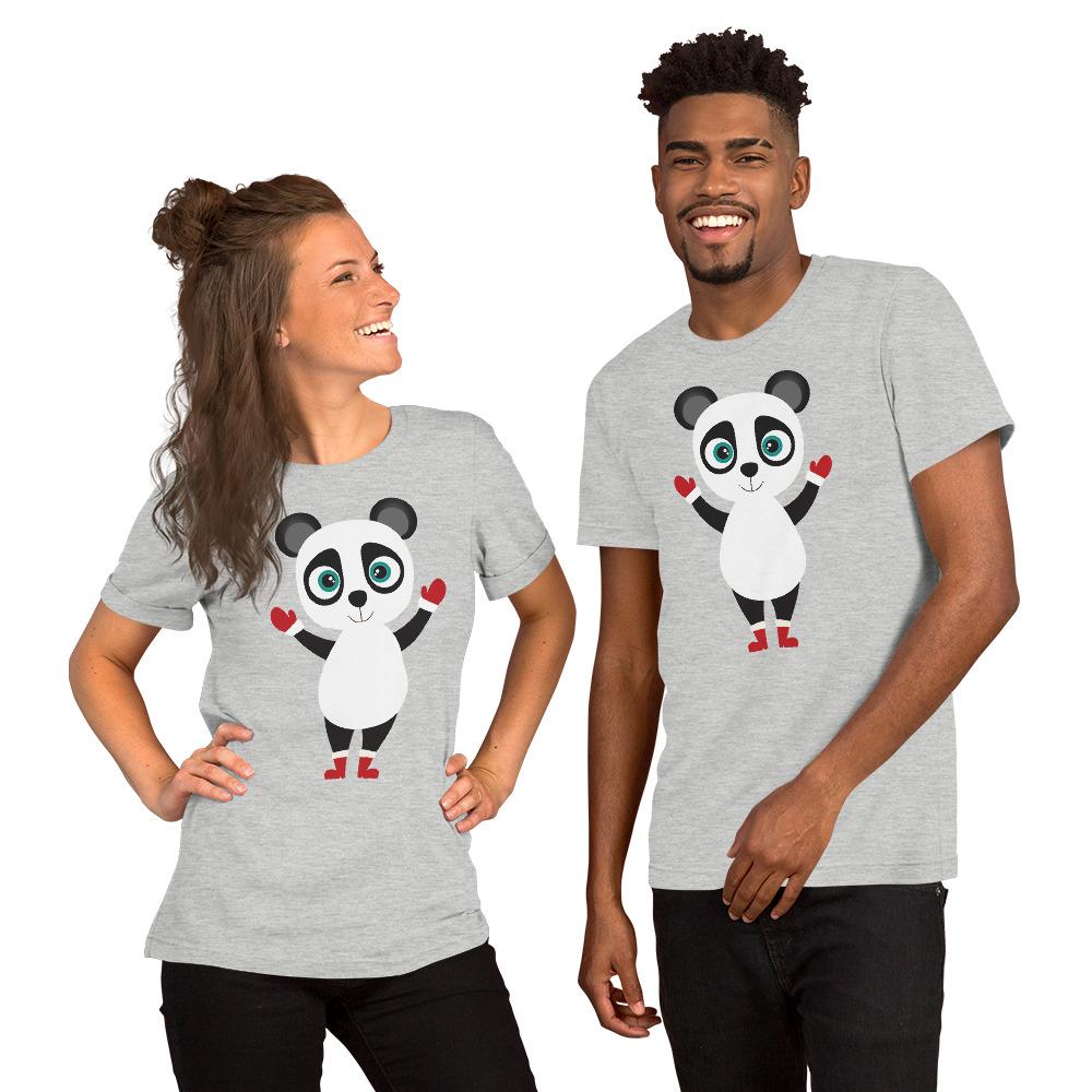 Kritter Christmas Panda Adult Unisex T-Shirt featuring a cute panda design, made from soft cotton fabric, available in various sizes.