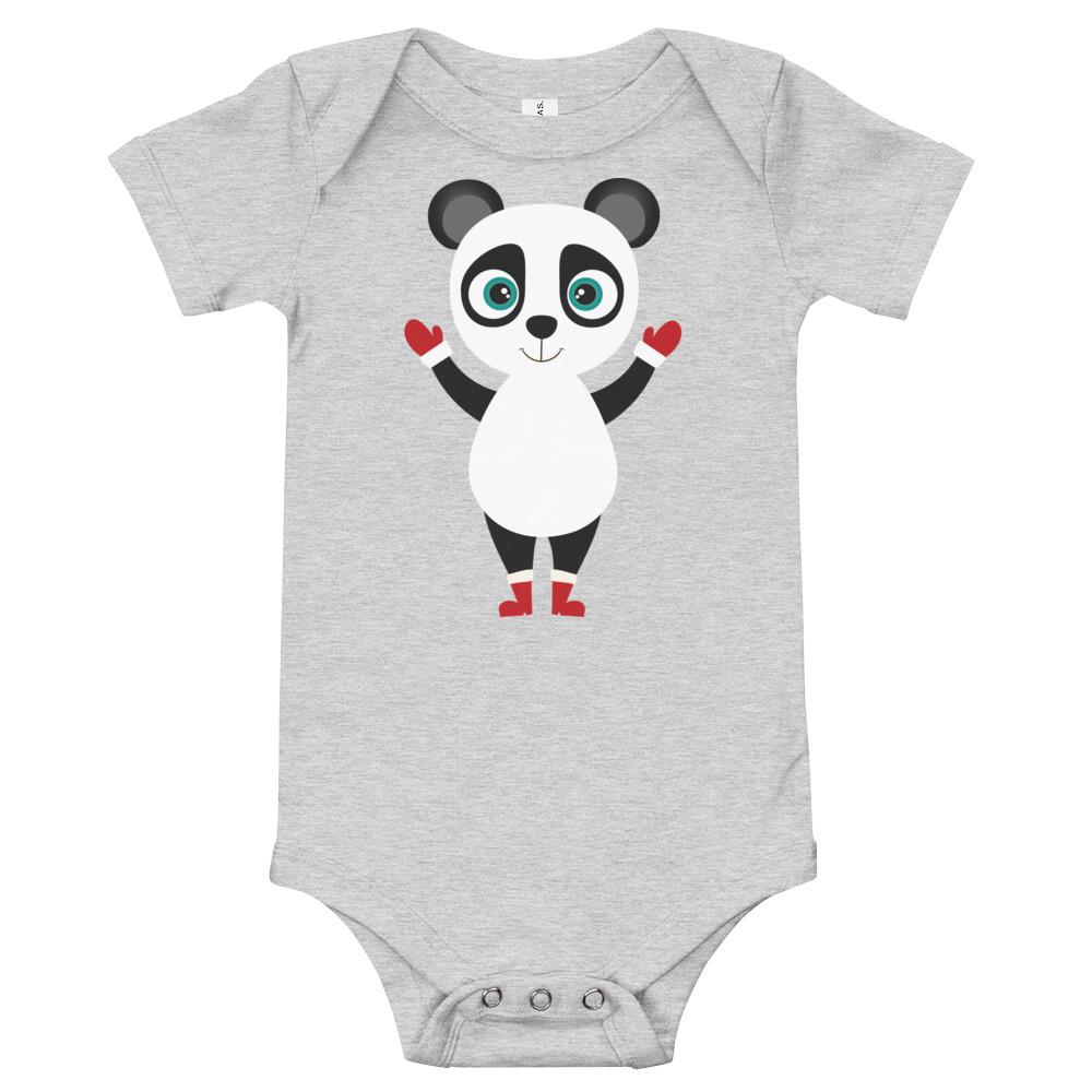 Kritter Christmas Panda Baby Bodysuit featuring a cute panda design, soft cotton fabric, and three snap leg closure.