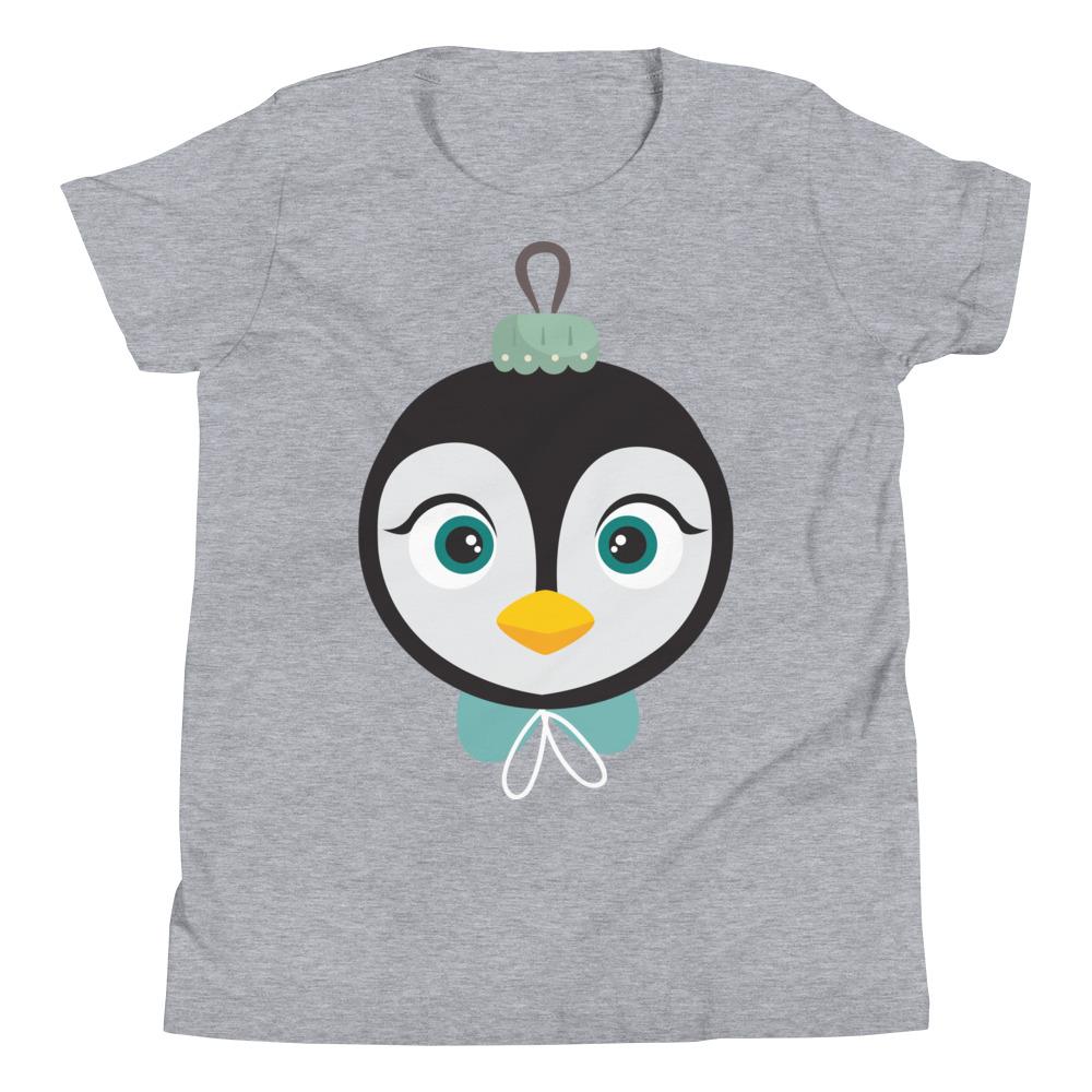 Kritter Christmas Penguin Kids T-Shirt featuring a cute penguin design on soft jersey cotton fabric.