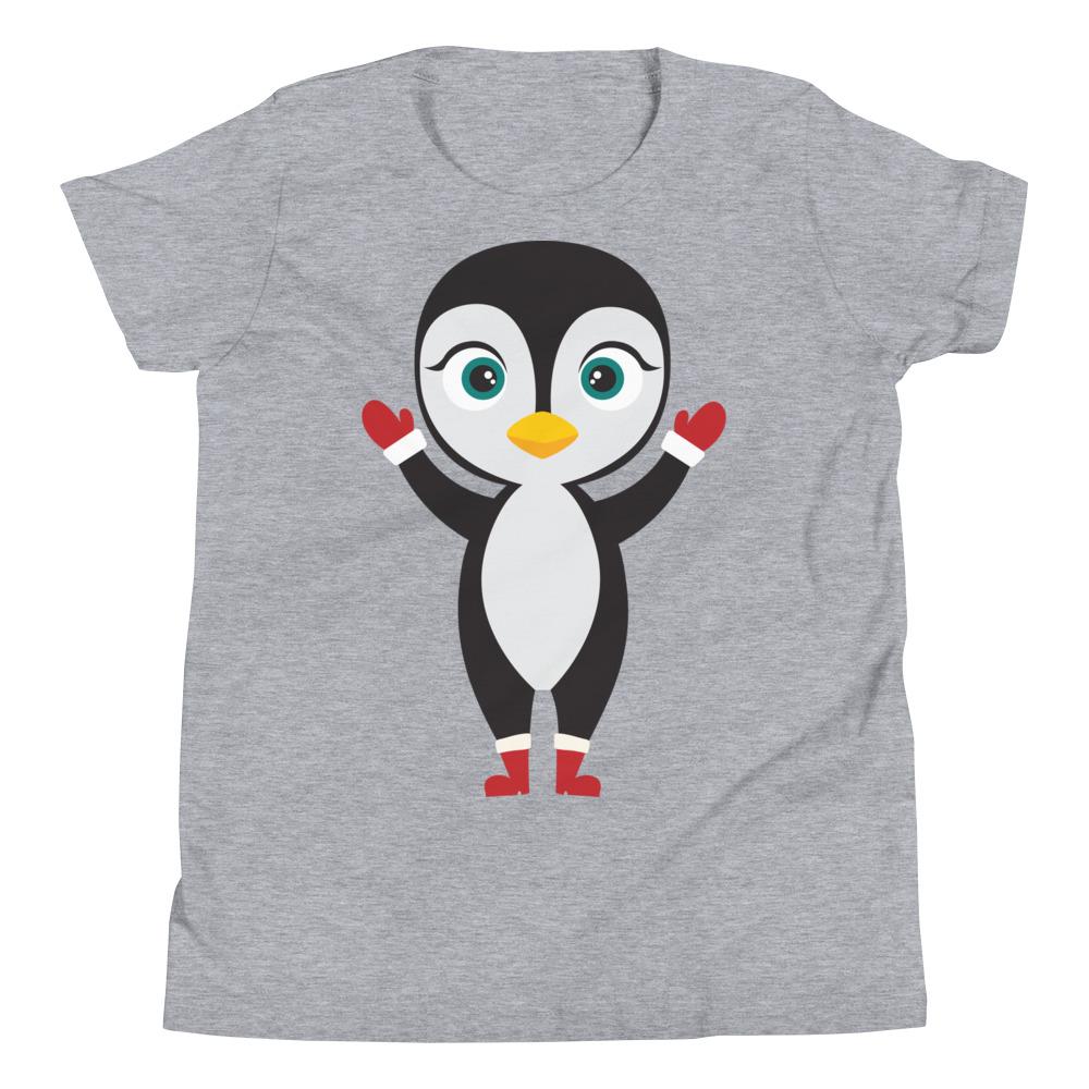 Kritter Christmas Penguin Kids T-shirt featuring a cute penguin design, made from soft jersey cotton, perfect for holiday celebrations.