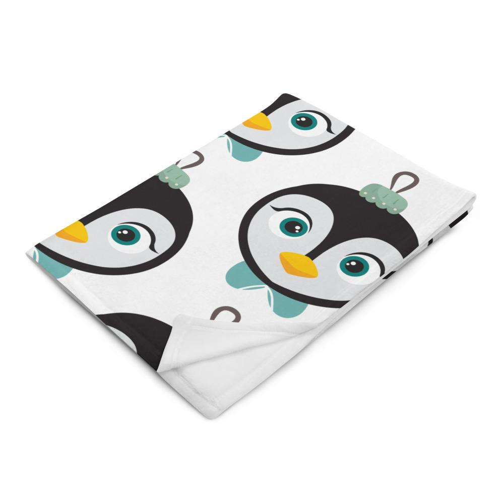 Kritter Christmas Penguin Ornament Throw blanket featuring vibrant penguin design on soft fabric, perfect for holiday decor.