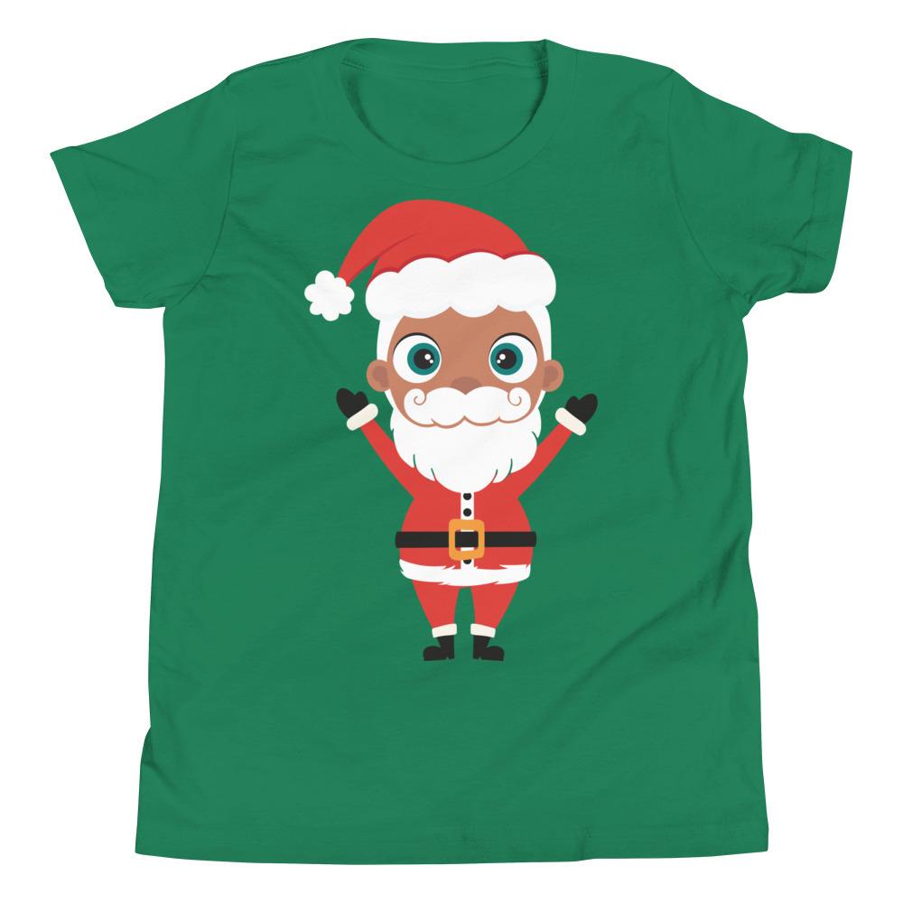 Kritter Christmas Santa Kids T-Shirt featuring a festive Santa design, made from soft jersey cotton, available in various sizes.