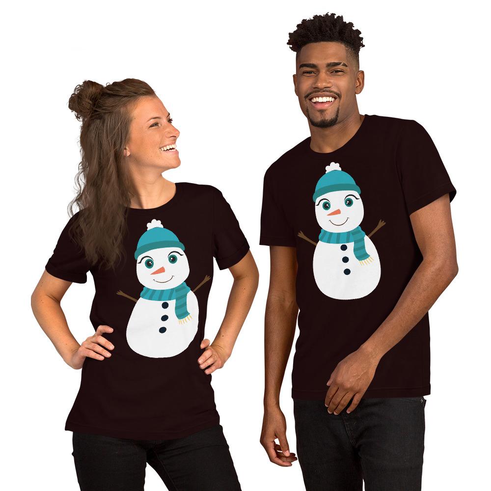Kritter Christmas Snow Man Unisex Adult T-Shirt featuring a festive snowman design, made from soft cotton fabric.
