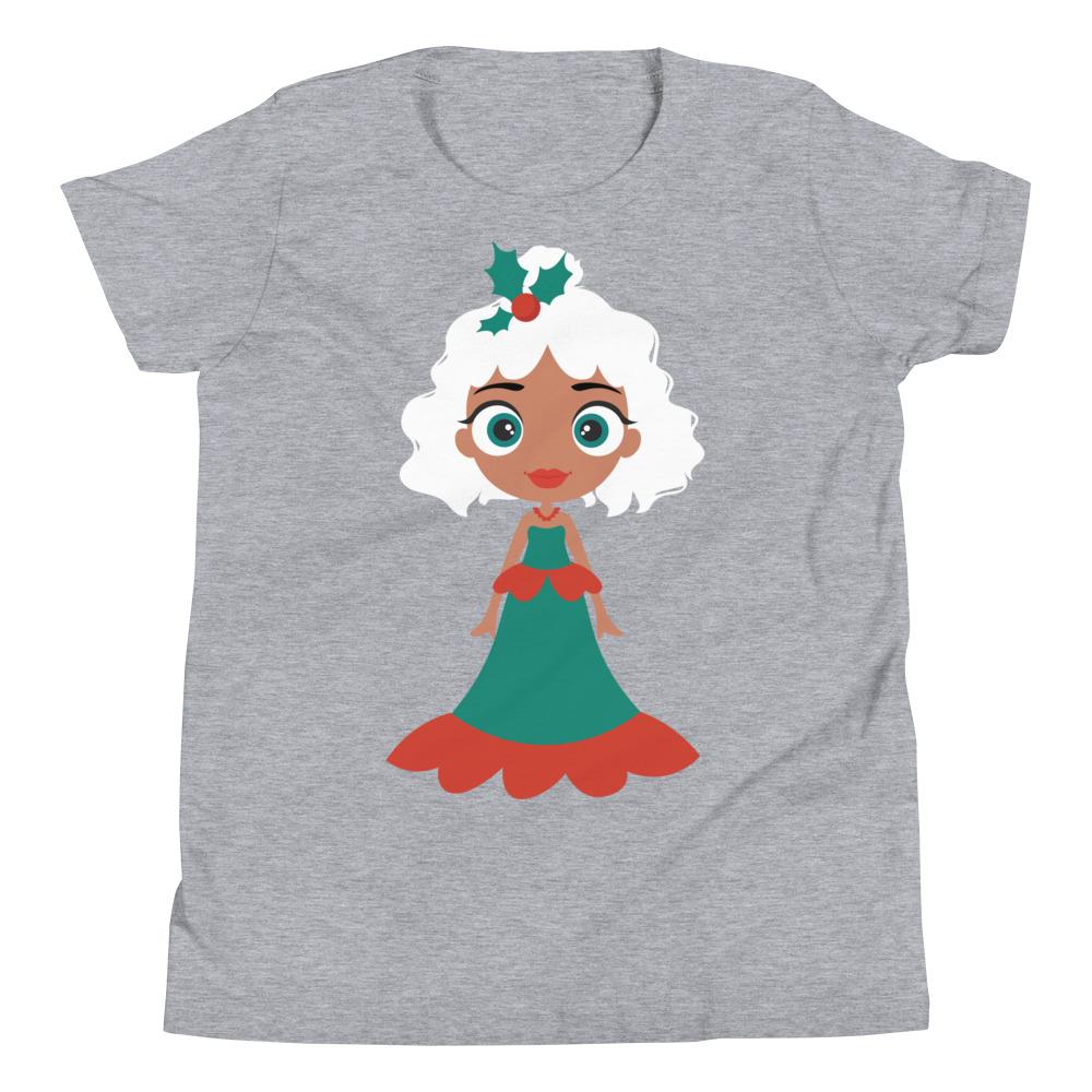 Kritter Christmas Snow Princess Kids T-Shirt featuring a festive design, made from soft jersey cotton, perfect for holiday celebrations.