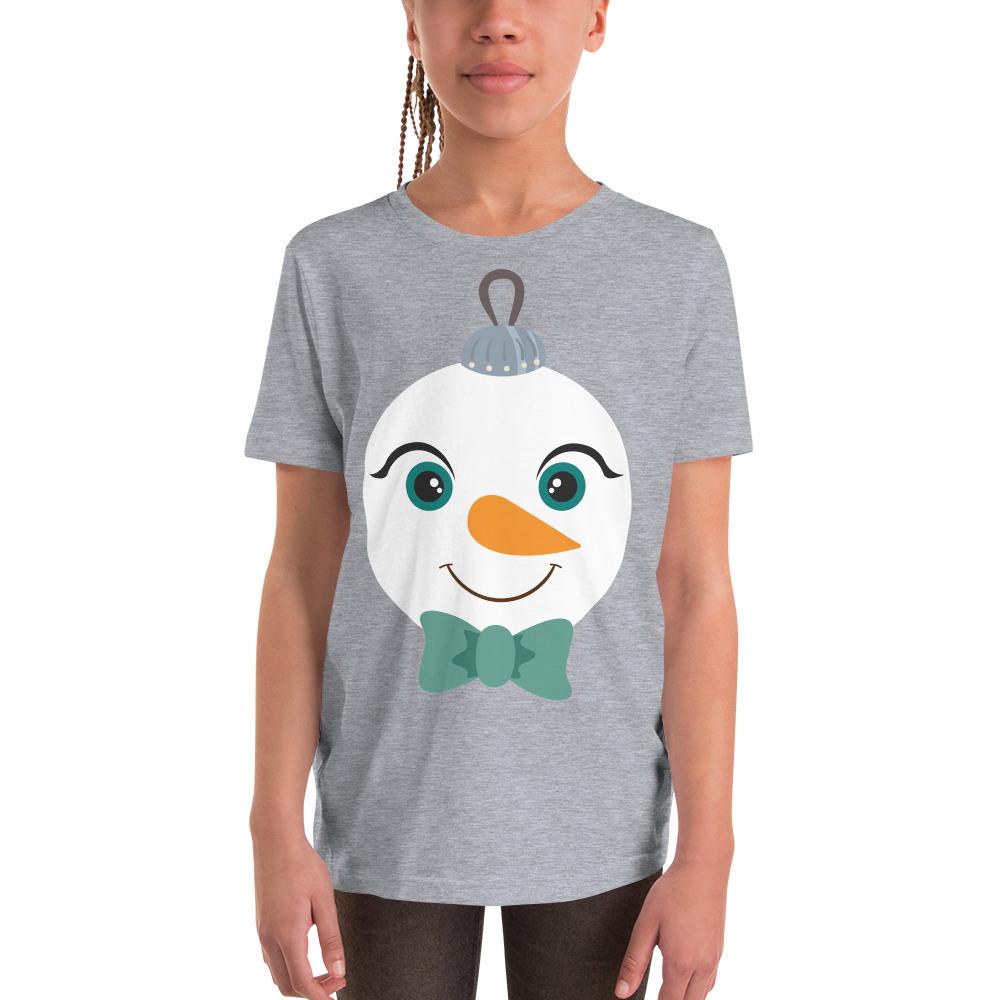 Kritter Christmas Snowman Ornament Kids T-Shirt featuring a festive snowman design, made from soft jersey cotton for comfort.
