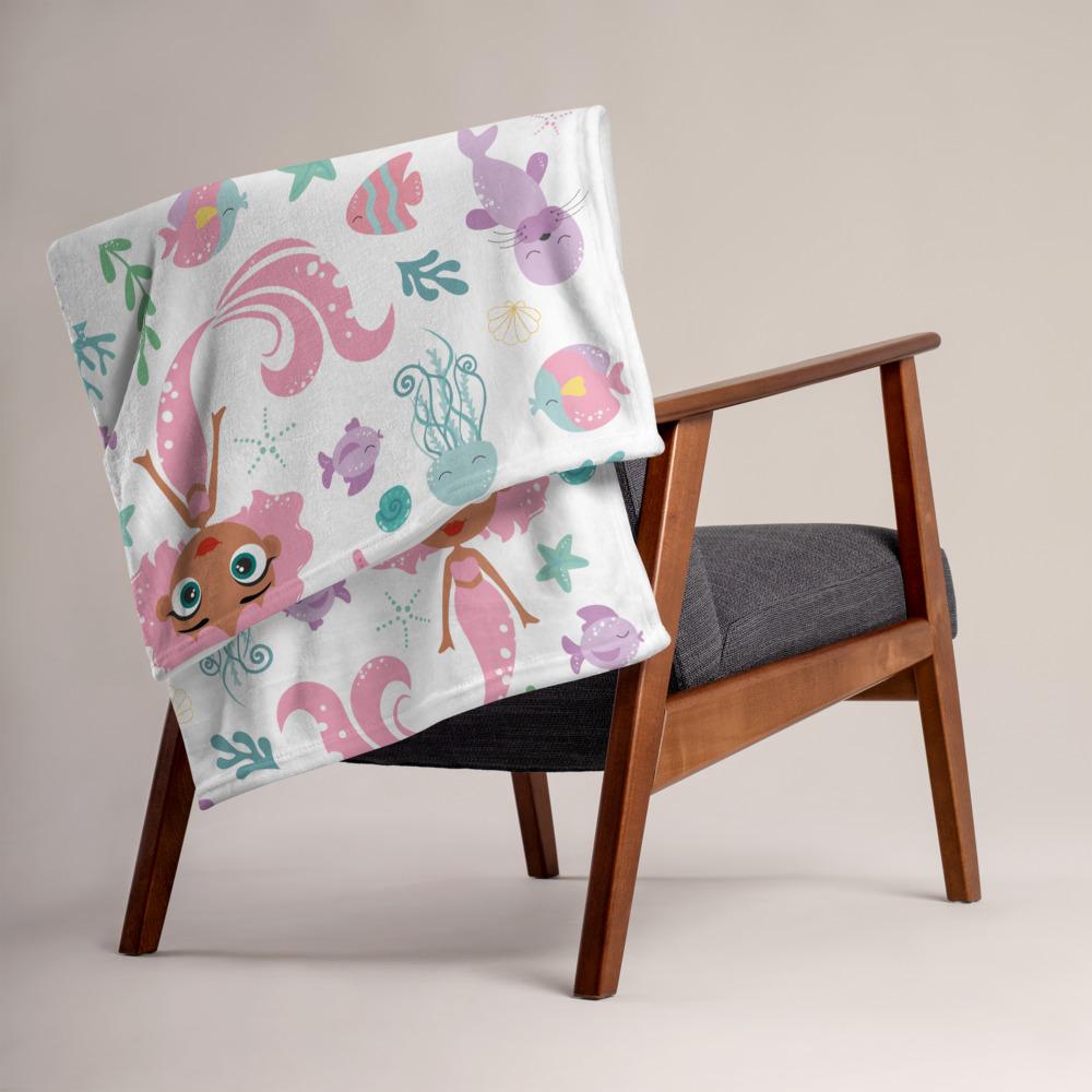 Kritter Mermaid Sea Throw Blanket in pink with vibrant mermaid design and soft silk touch fabric, perfect for cozying up.