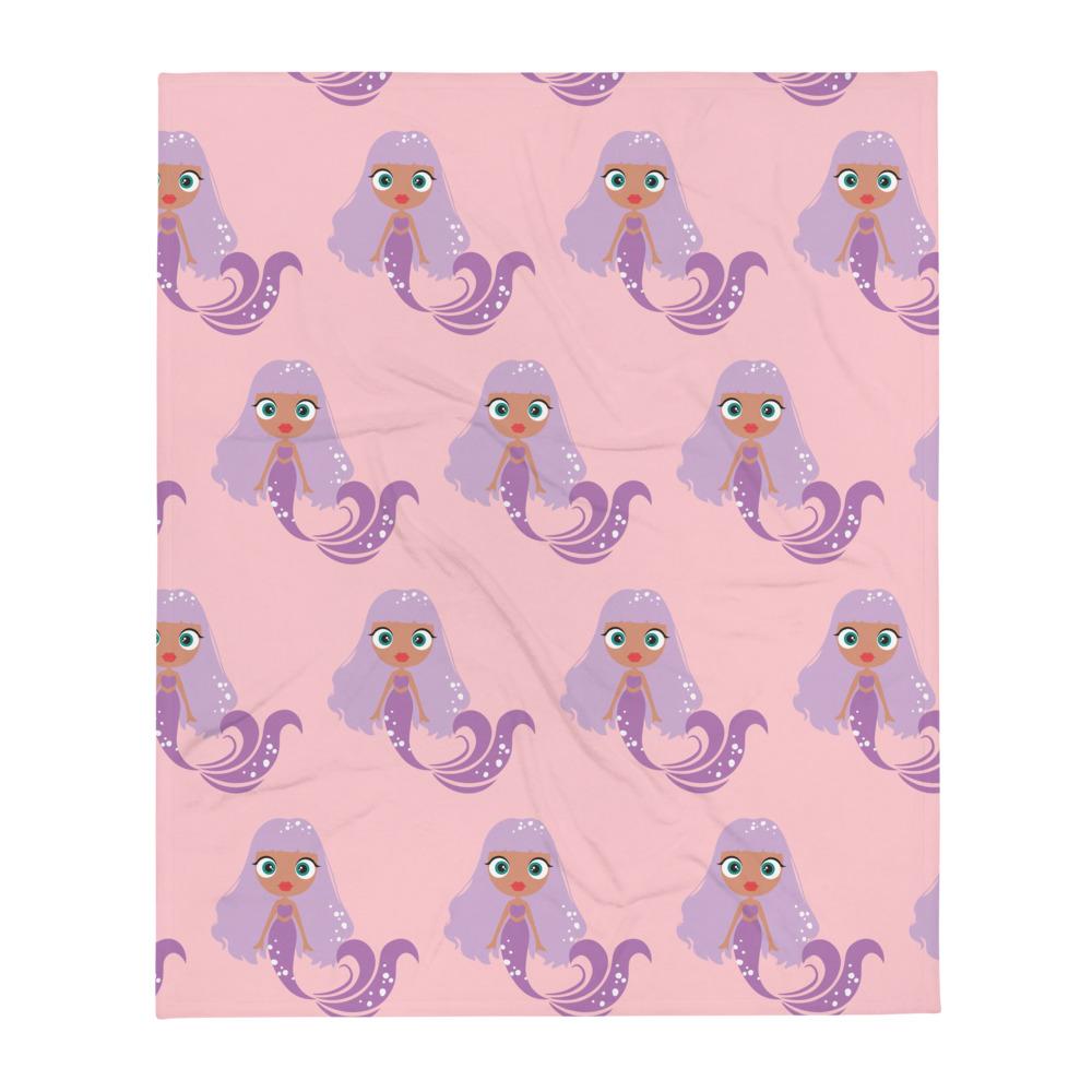 Kritter Mermaid Throw Blanket featuring vibrant blue and pink colors with a soft silk touch fabric, perfect for cozying up.