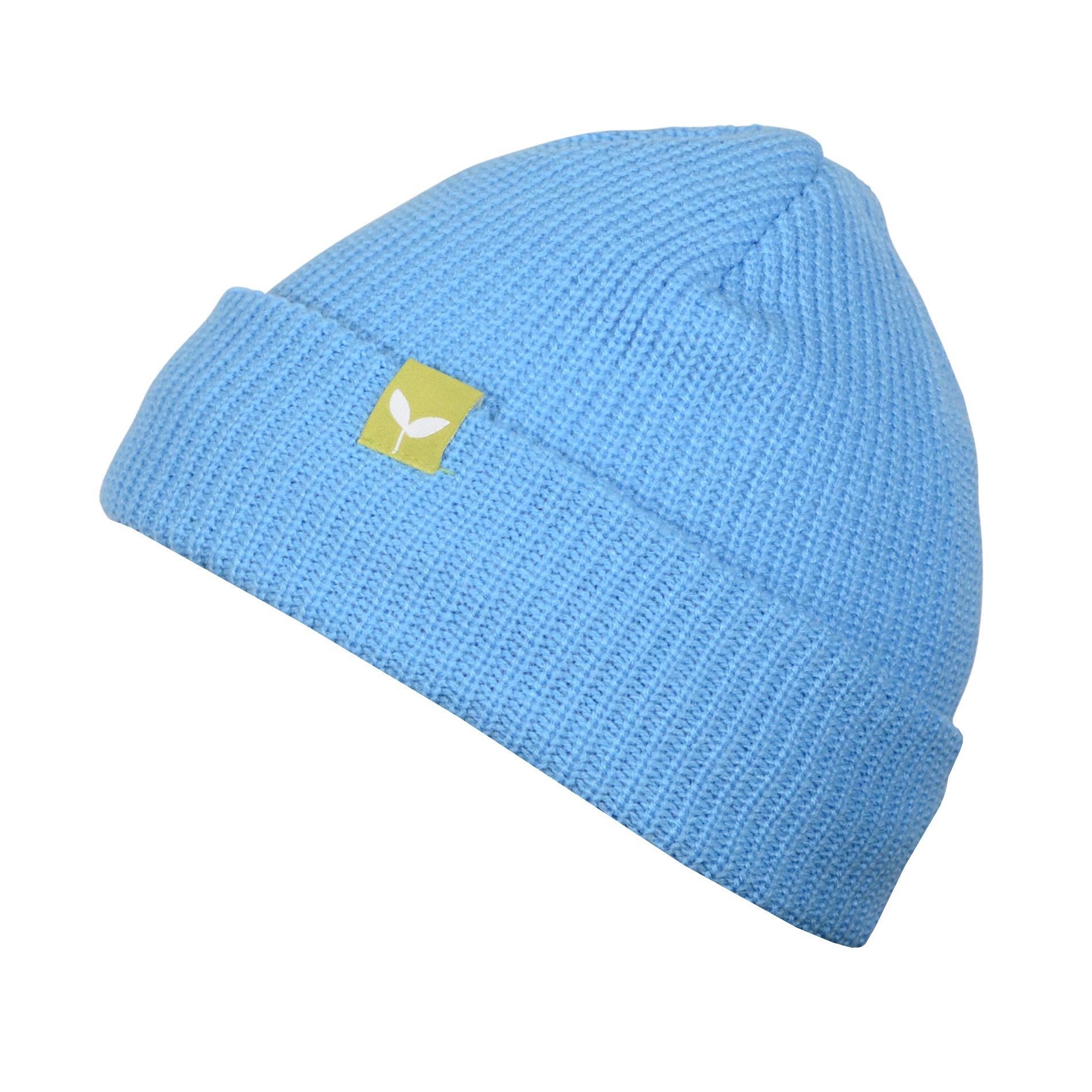 A colorful Kids Basic Beanie made from 100% acrylic, featuring a stylish 1x1 rib design and a custom woven label, perfect for keeping children warm.