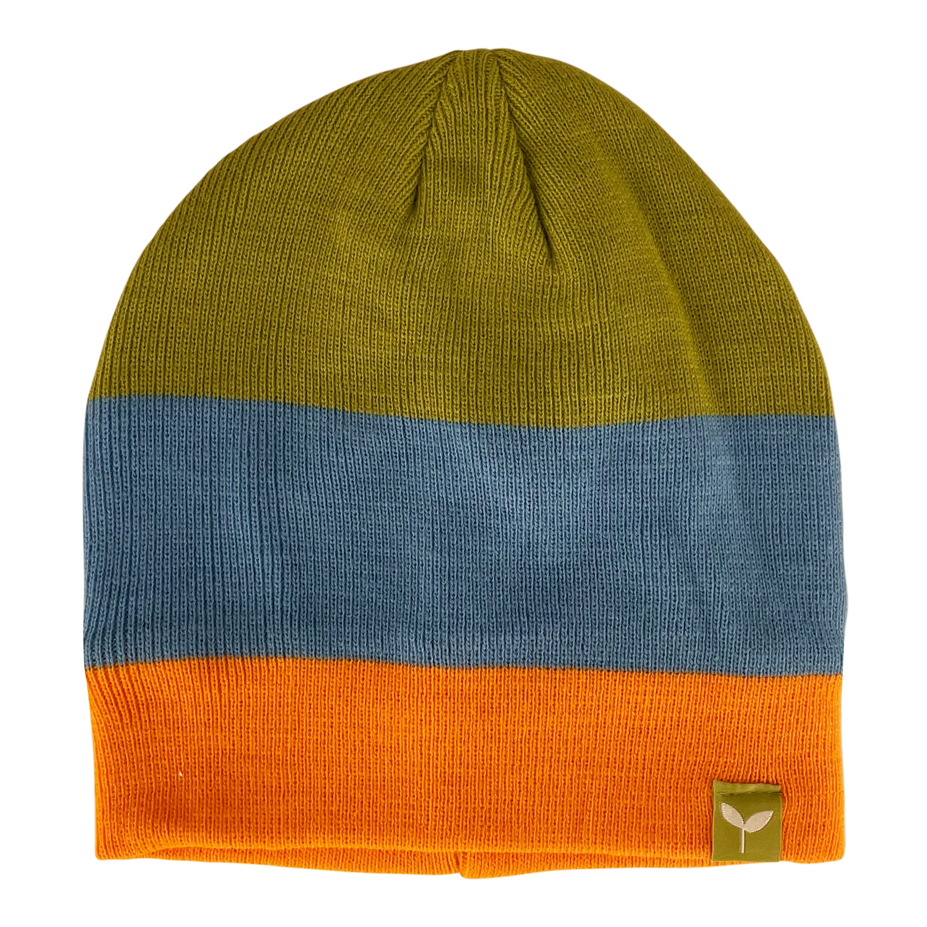A cozy Kids Fleece Lined Standard Beanie in vibrant colors, featuring a soft fleece lining and a custom woven label, perfect for winter wear.