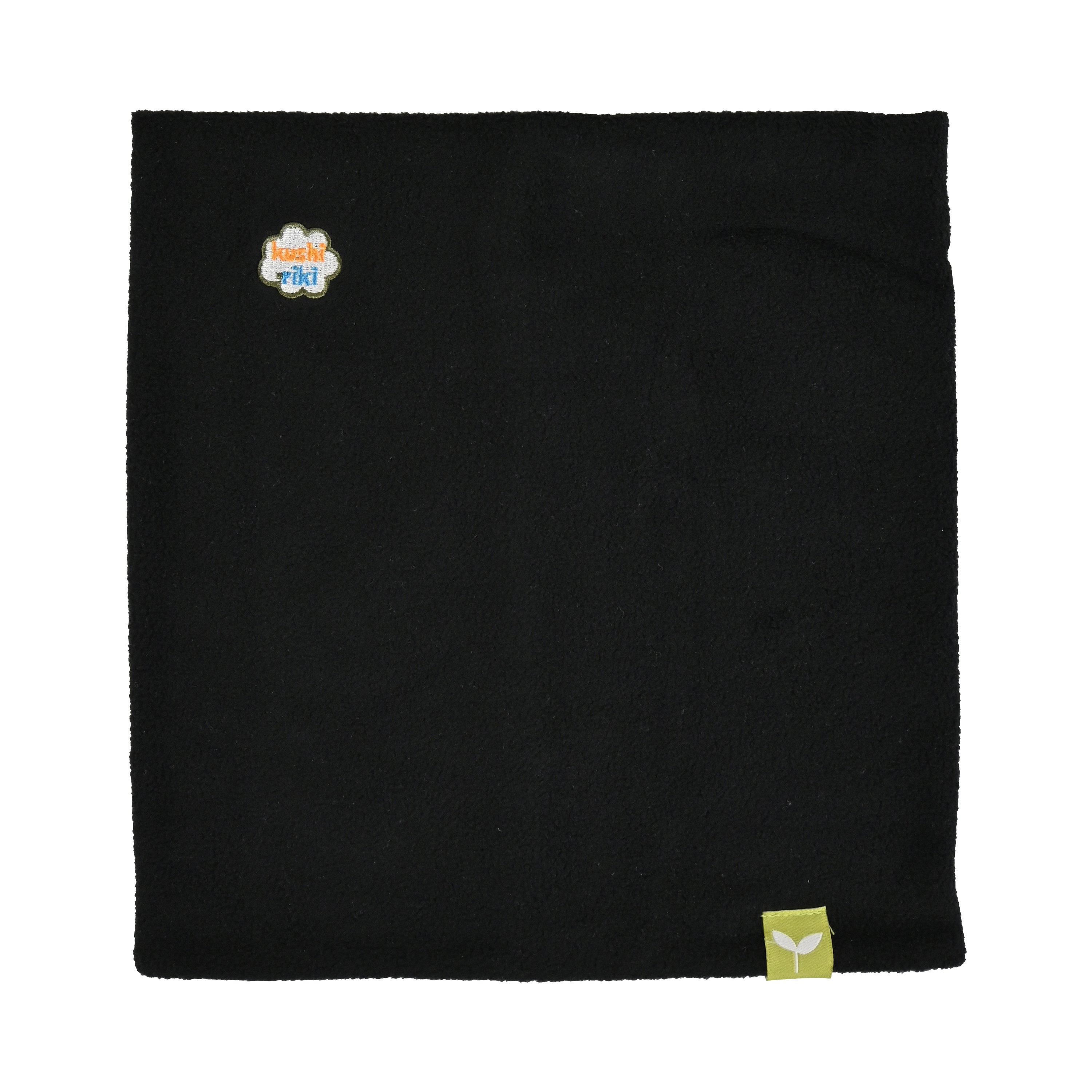 Kids Neck Gaiter made of double-layered cozy fleece, featuring a stylish logo patch and seamless design for comfort.