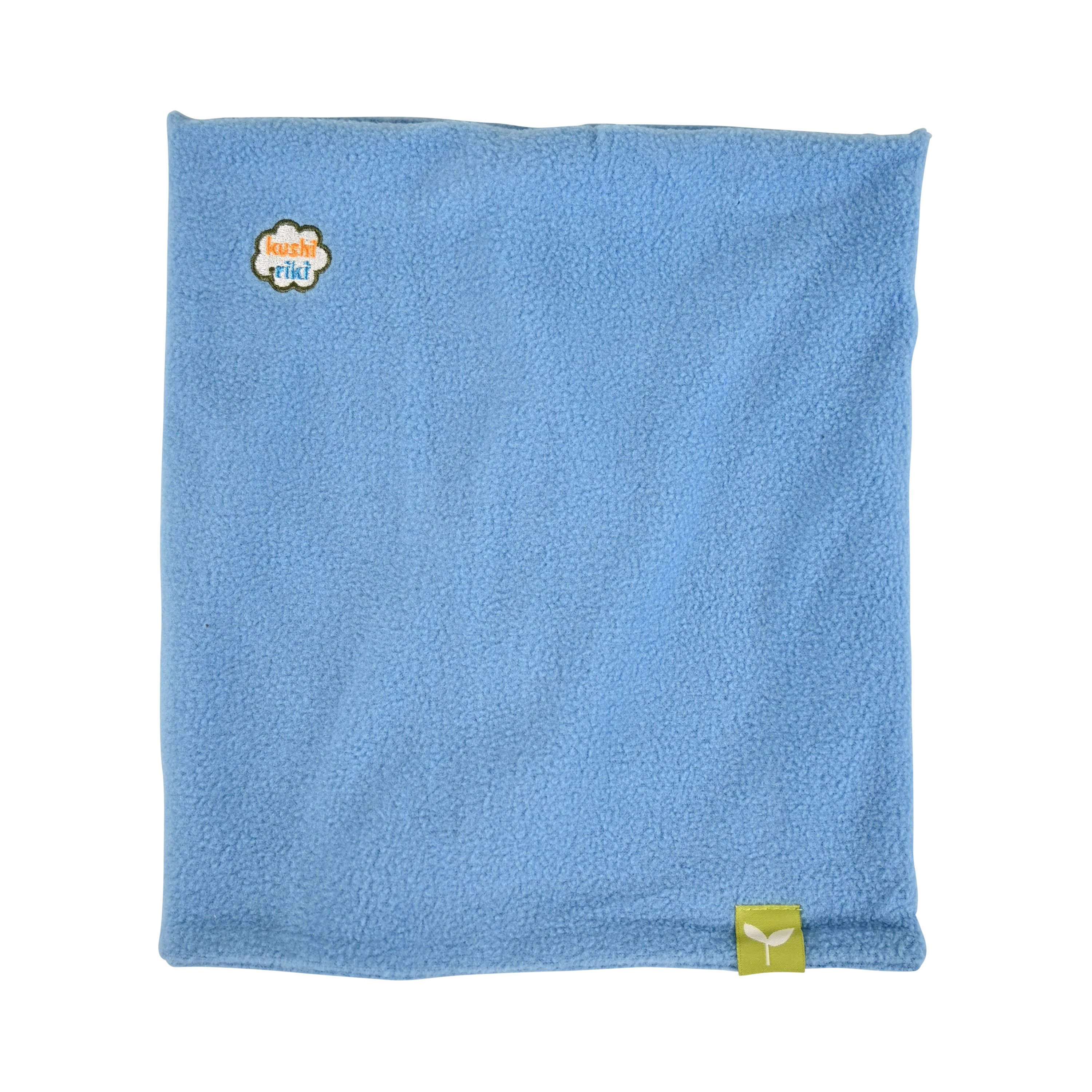 Kids Neck Gaiter made of double-layered cozy fleece, featuring a stylish logo patch and seamless design for comfort.