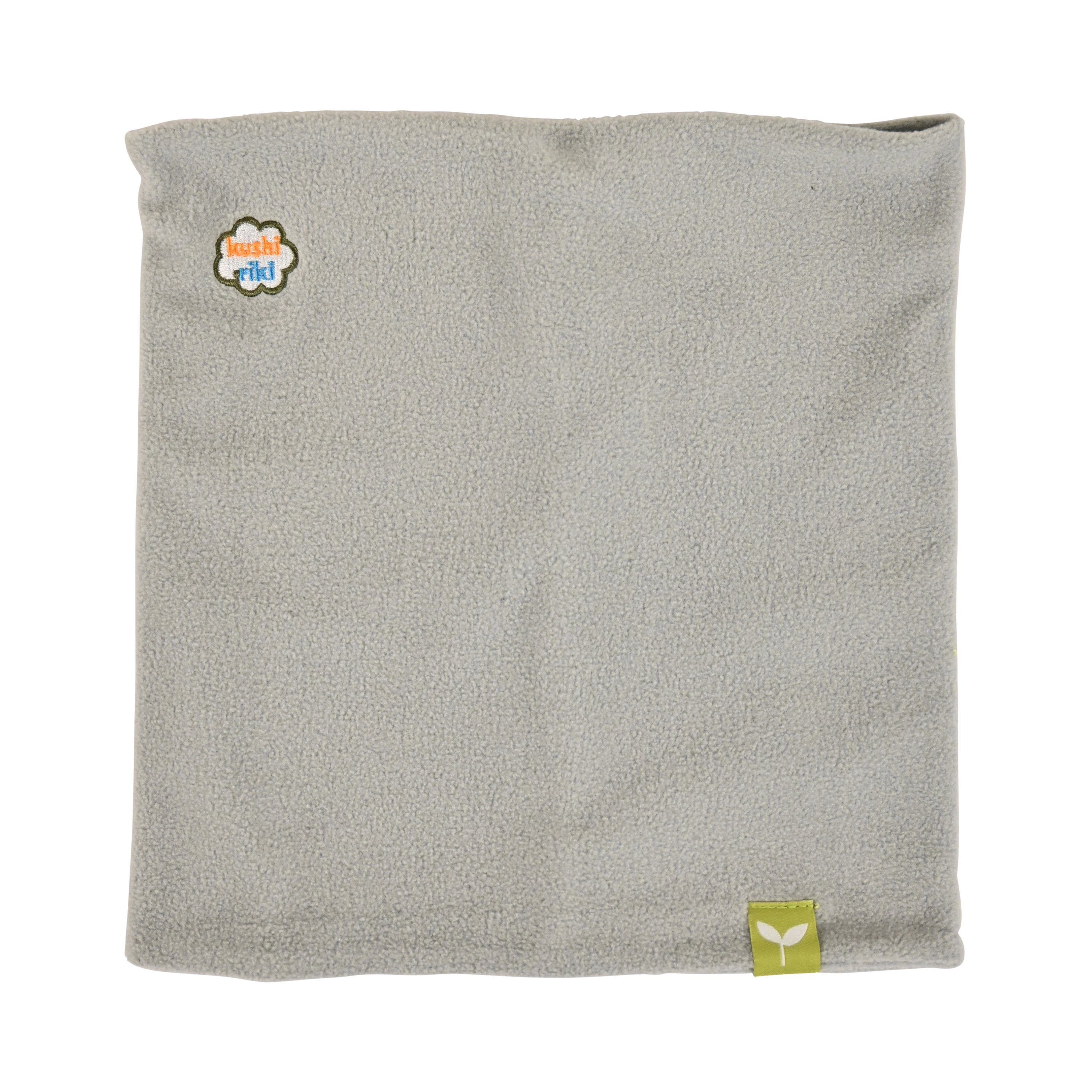 Kids Neck Gaiter made of double-layered cozy fleece, featuring a stylish logo patch and seamless design for comfort.