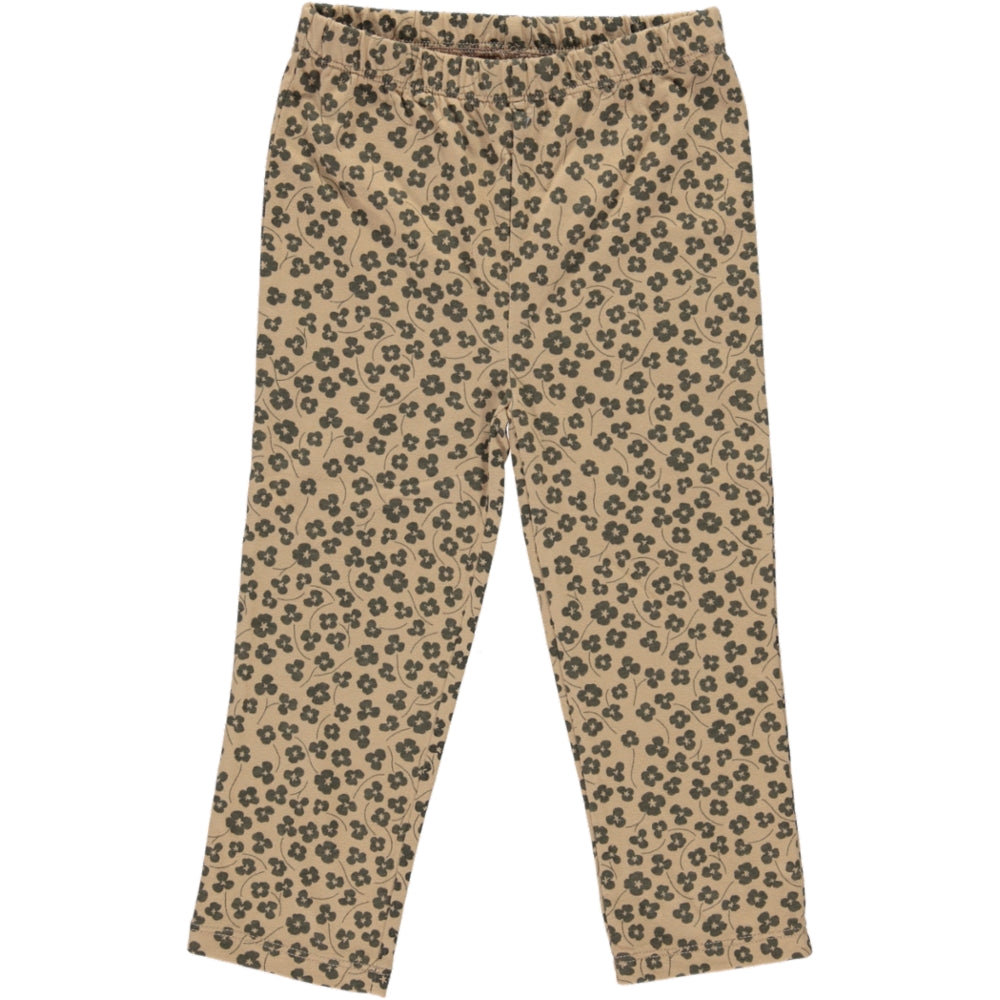 Leggings Nevada Camel Print featuring a khaki and camel floral design, made from 100% organic cotton, perfect for autumn and winter wear.