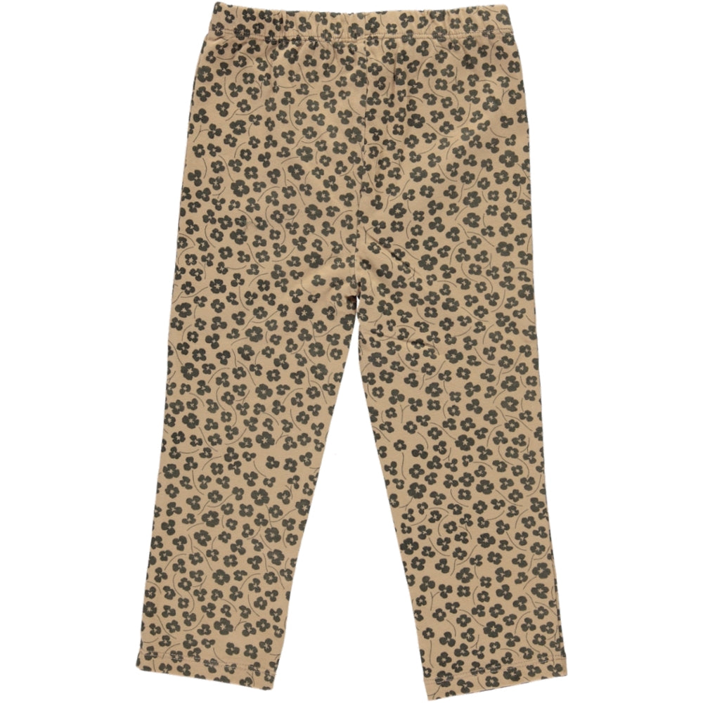 Leggings Nevada Camel Print featuring a khaki and camel floral design, made from 100% organic cotton, perfect for autumn and winter wear.