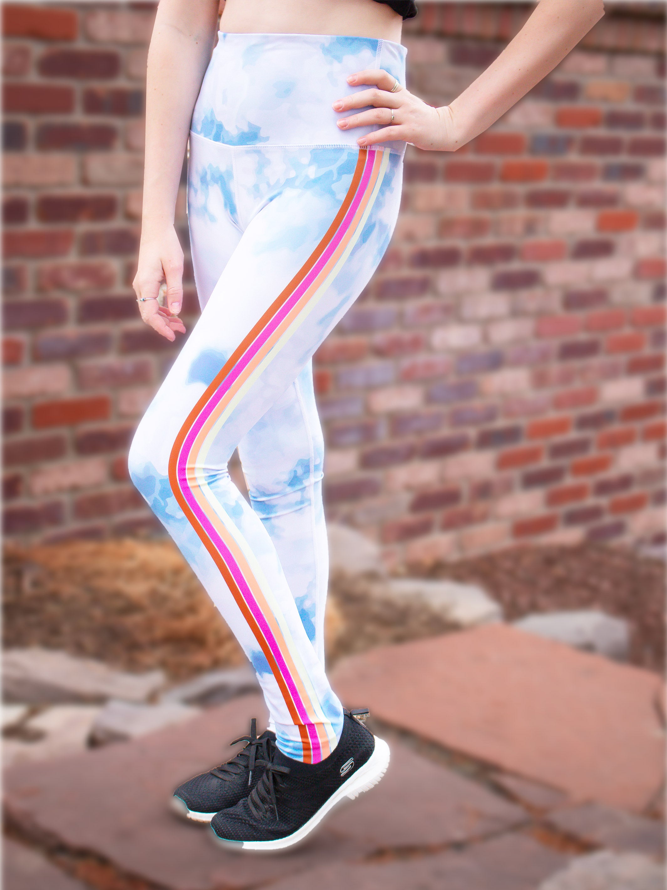 GIRLS HIGH-RISE ACTIVE LEGGINGS - LENNY by Limeapple featuring a vibrant tie-dye print and a comfortable high-waisted design.