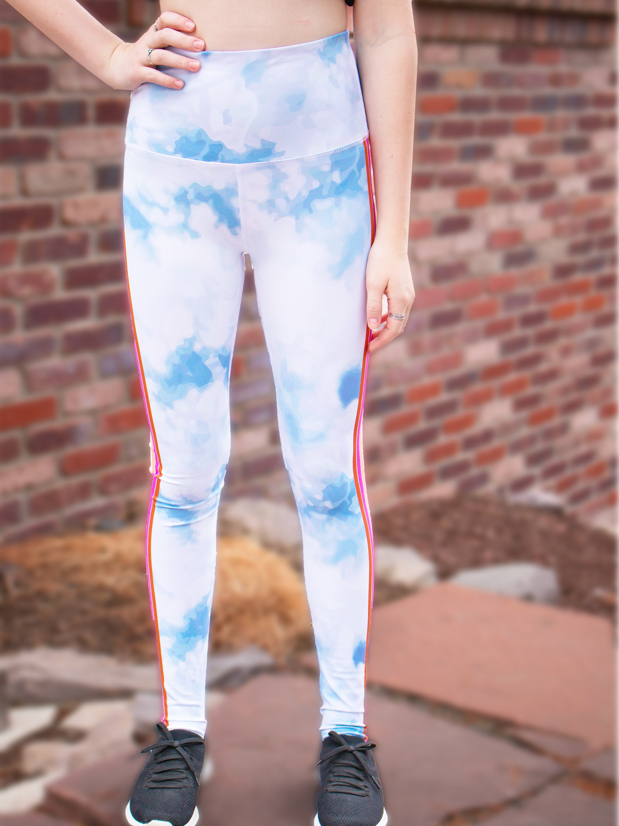 GIRLS HIGH-RISE ACTIVE LEGGINGS - LENNY by Limeapple featuring a vibrant tie-dye print and a comfortable high-waisted design.