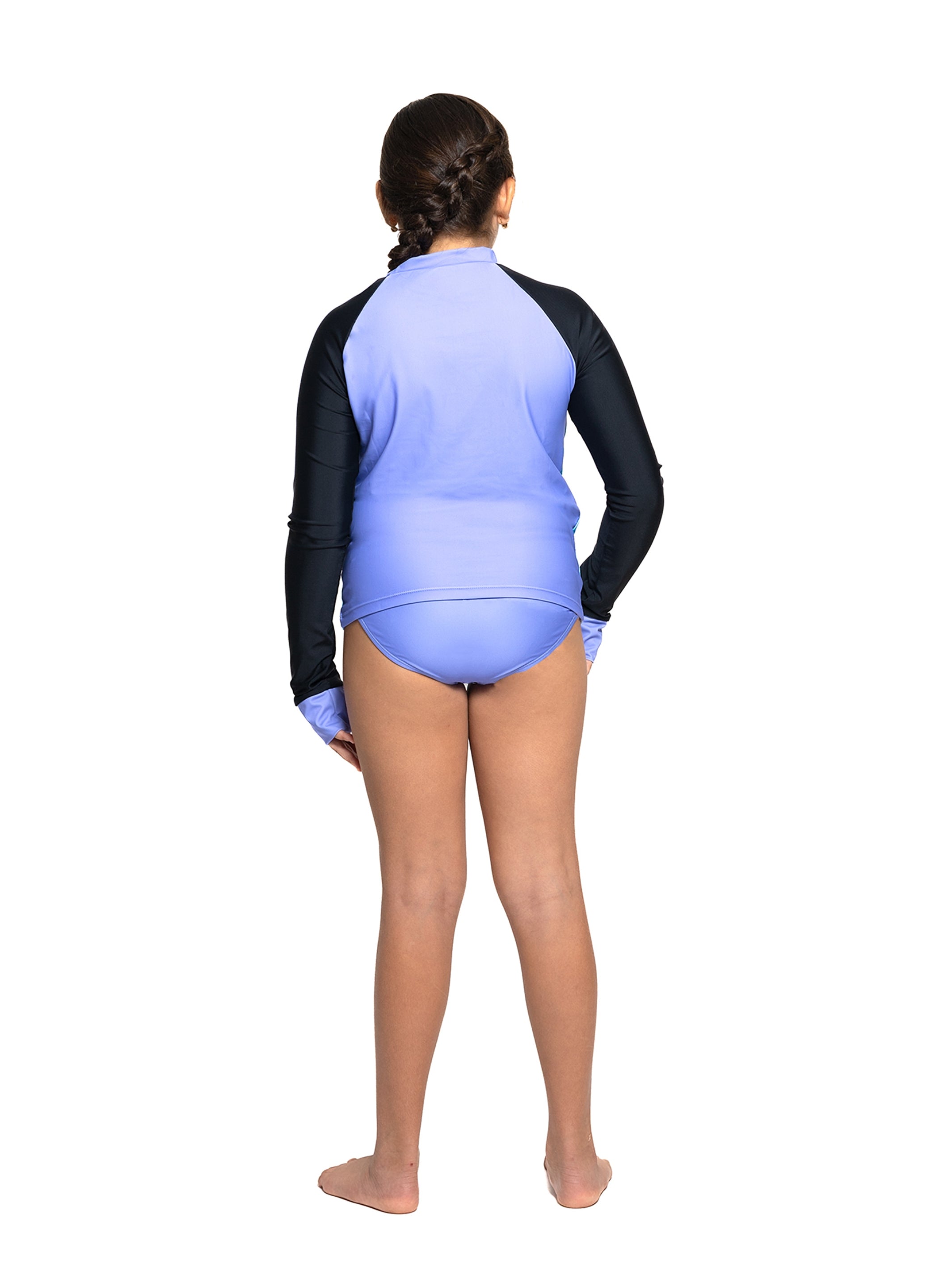 MELANIE Foil Print Rashguard Set for girls featuring ocean theme and thumbholes for secure fit.