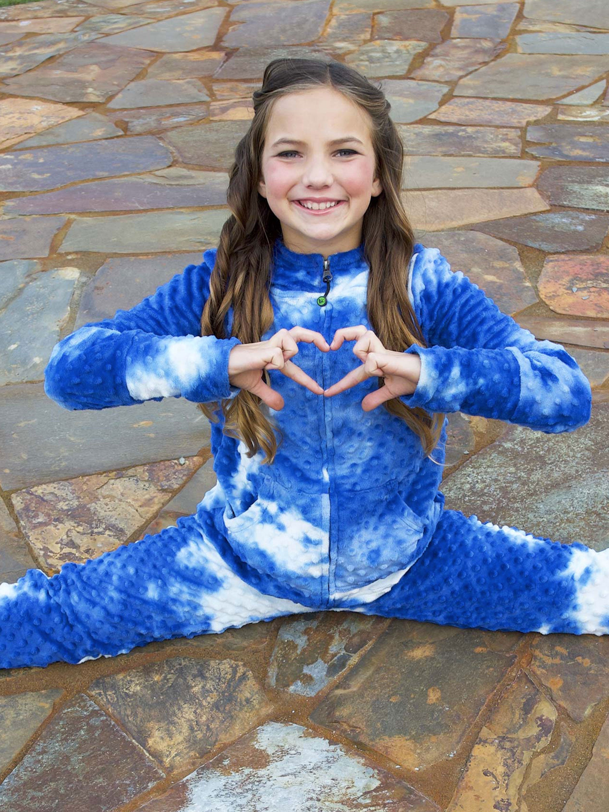 Very Peri Tie Dye Girls Hoodie in vibrant colors, showcasing its plush Minky fabric and unique hand-dyed design.