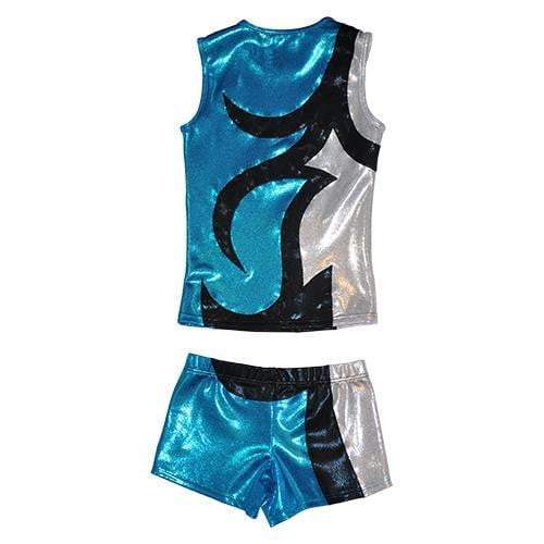 Obersee Cheer Dance Tank and Shorts Set in Abby Turquoise, featuring a shiny metallic finish and comfortable fit for young athletes.