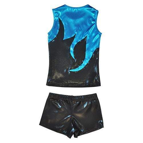 Obersee Cheer Dance Tank and Shorts Set in Black Mist, featuring shiny metallic fabric and a comfortable design for young athletes.