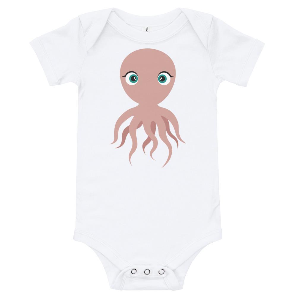 A soft cotton Octopus Kritter Onesie in vibrant colors, featuring an envelope neckline and snap leg closure, perfect for infants.