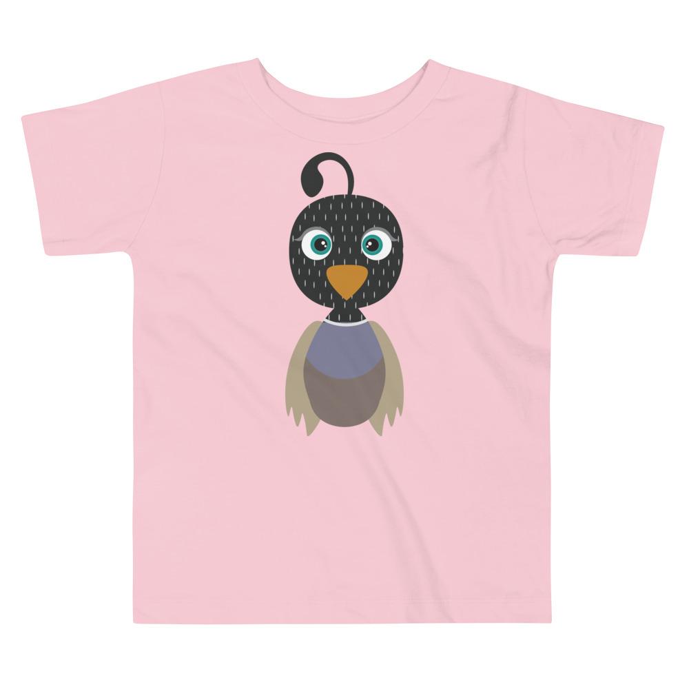 Quail Kritter Toddler T-shirt in soft cotton with a cute quail design, perfect for young children.